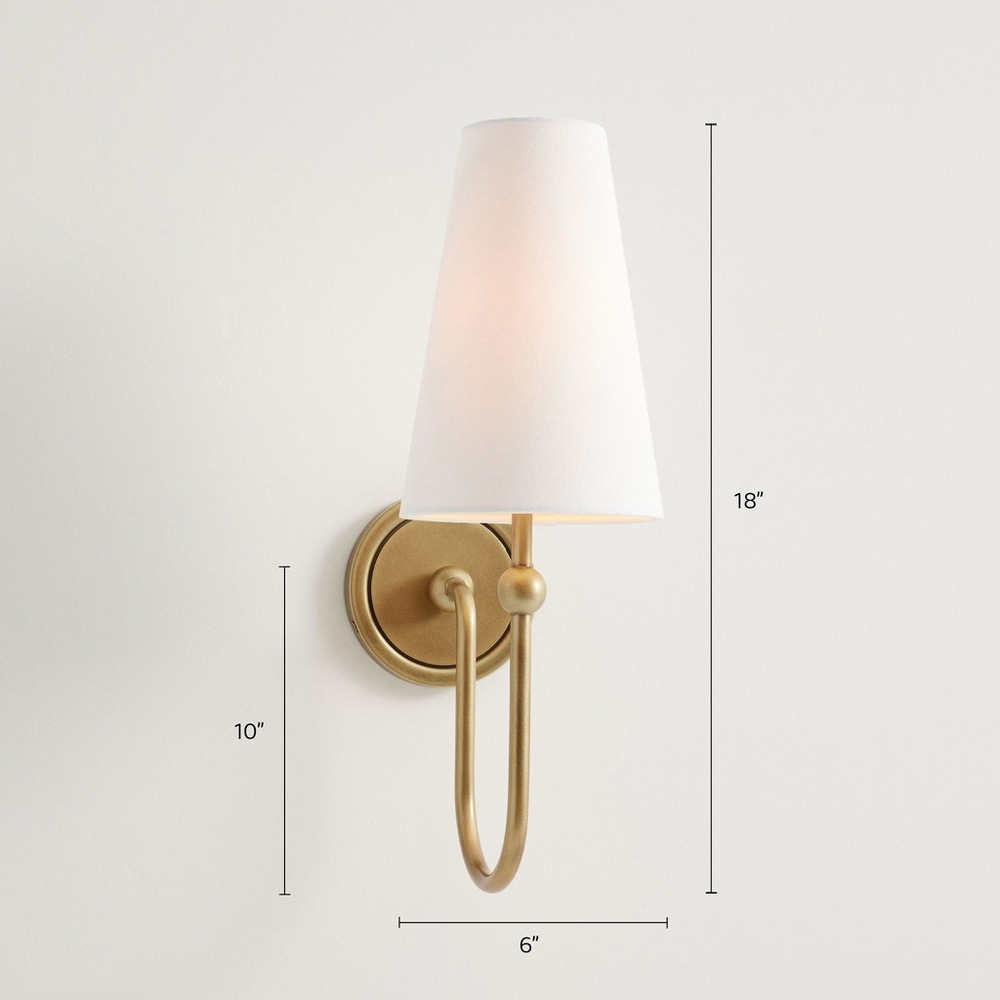 Pottery Barn Rejuvenation William Sonoma Brass Wall Sconce White Linen Shade NWT - Picture 9 of 9
